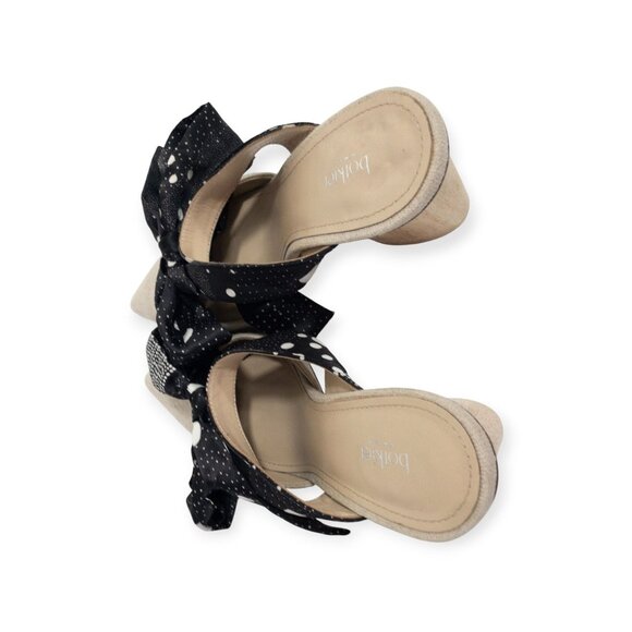 Botkier Hampton Ribbon Bow Mules With Polka Dots & Wooden Block Heels Linen - Picture 12 of 16